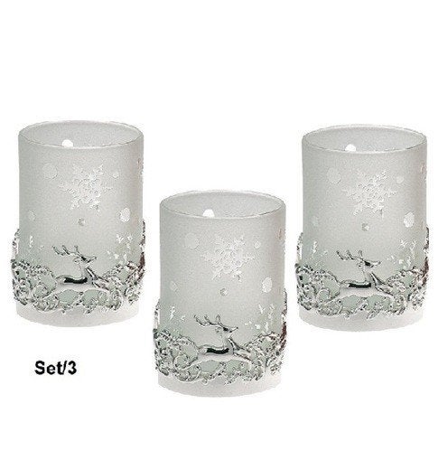 Waxinehouder Hert of Engel set/3 wit verzilverd, Verzenden, Nieuw, Wit, Glas