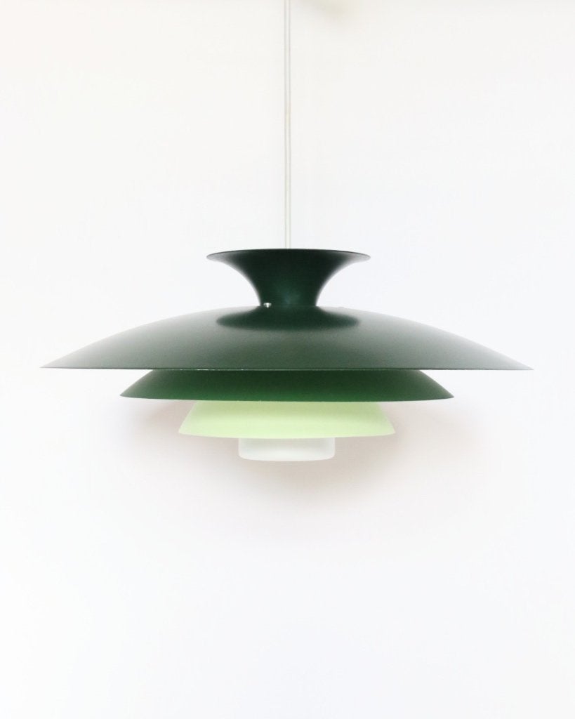Vintage groene schalenlamp uniek retro hanglamp, Vintage retro midcentury deens design, Top lamper, Ophalen of Verzenden, Zo goed als nieuw