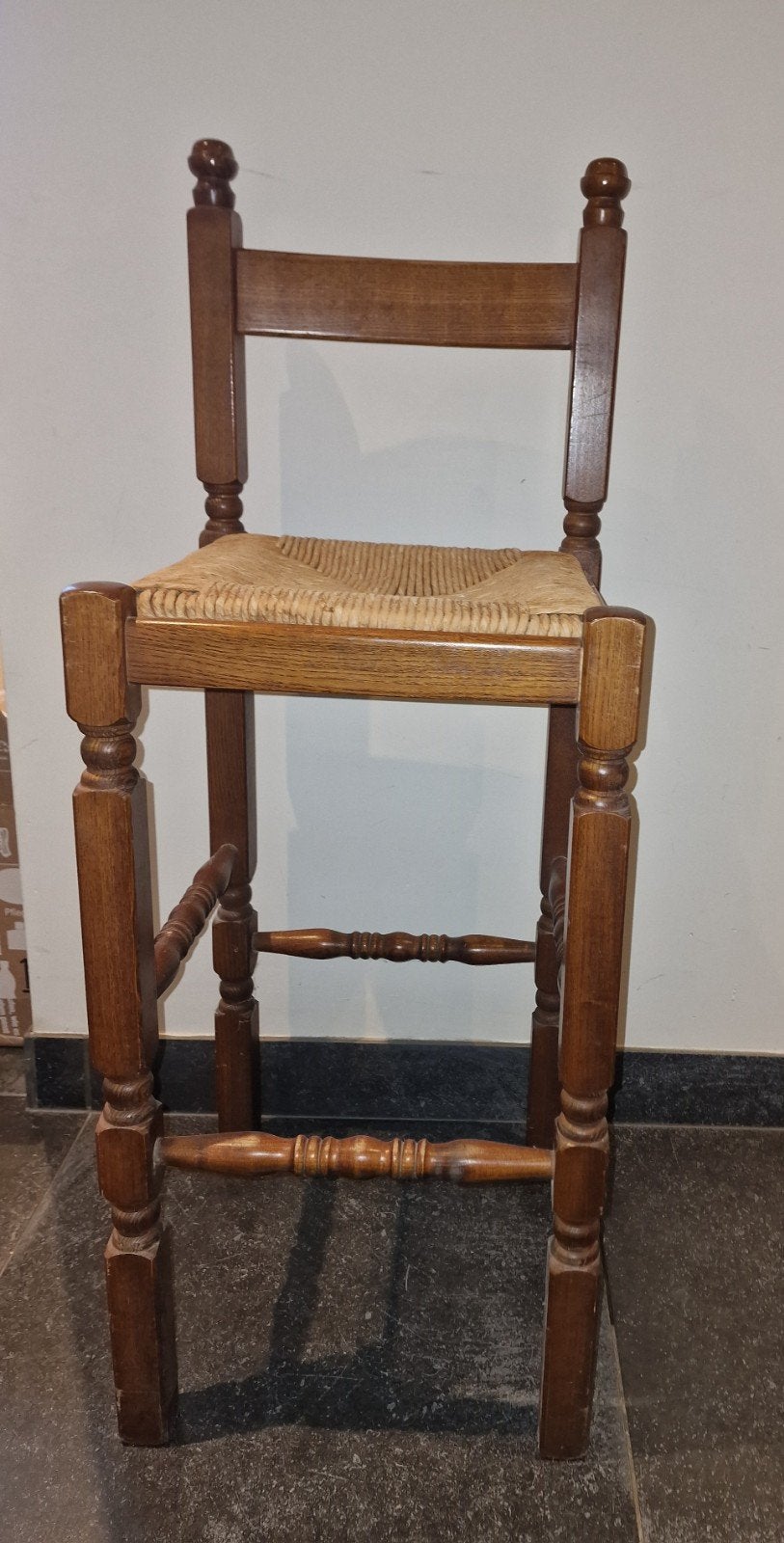 Vintage houten barkruk met rieten zitting, Ophalen