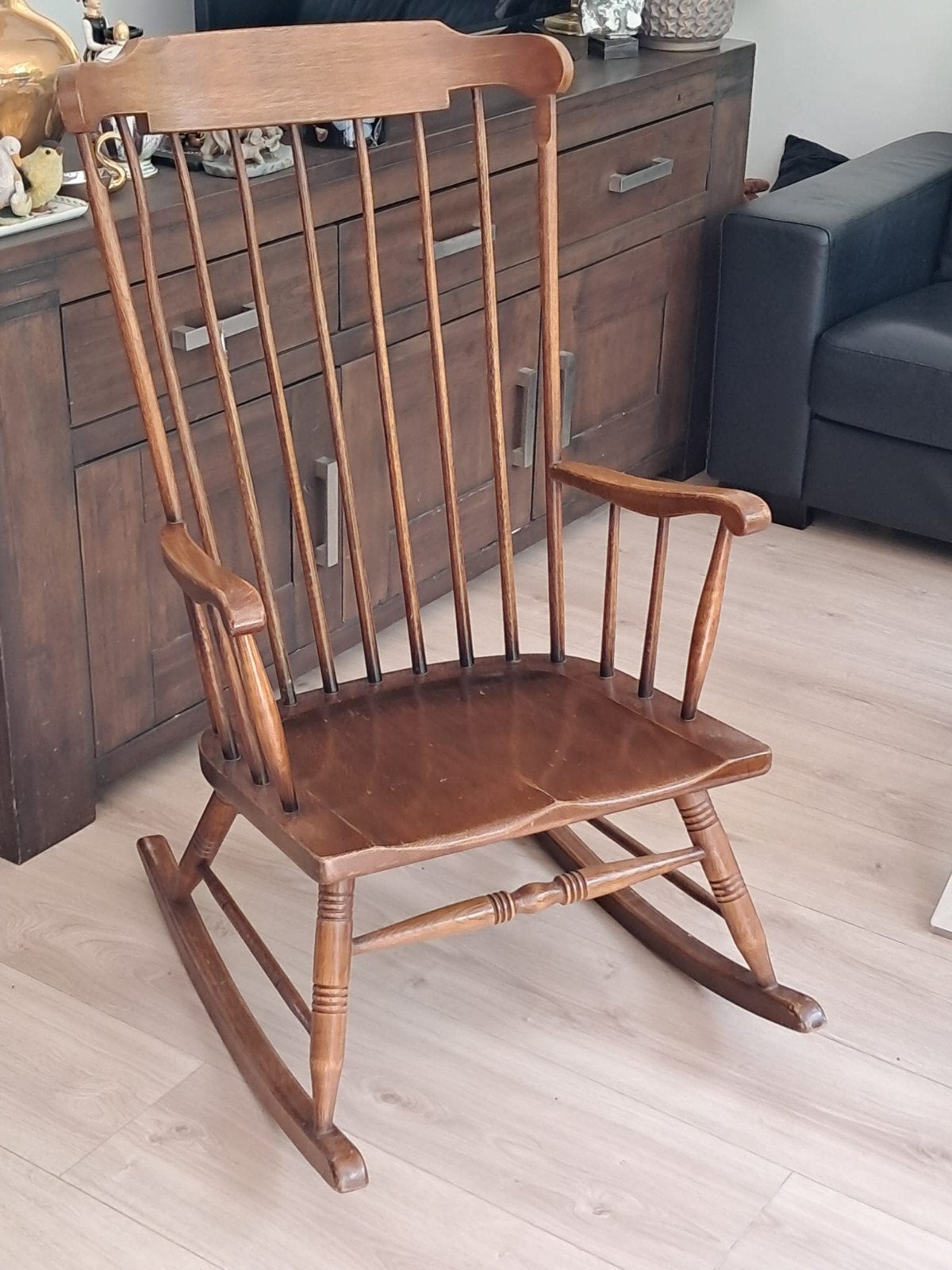 Prachtige houten vintage schommelstoel, Antiek en Kunst, Ophalen
