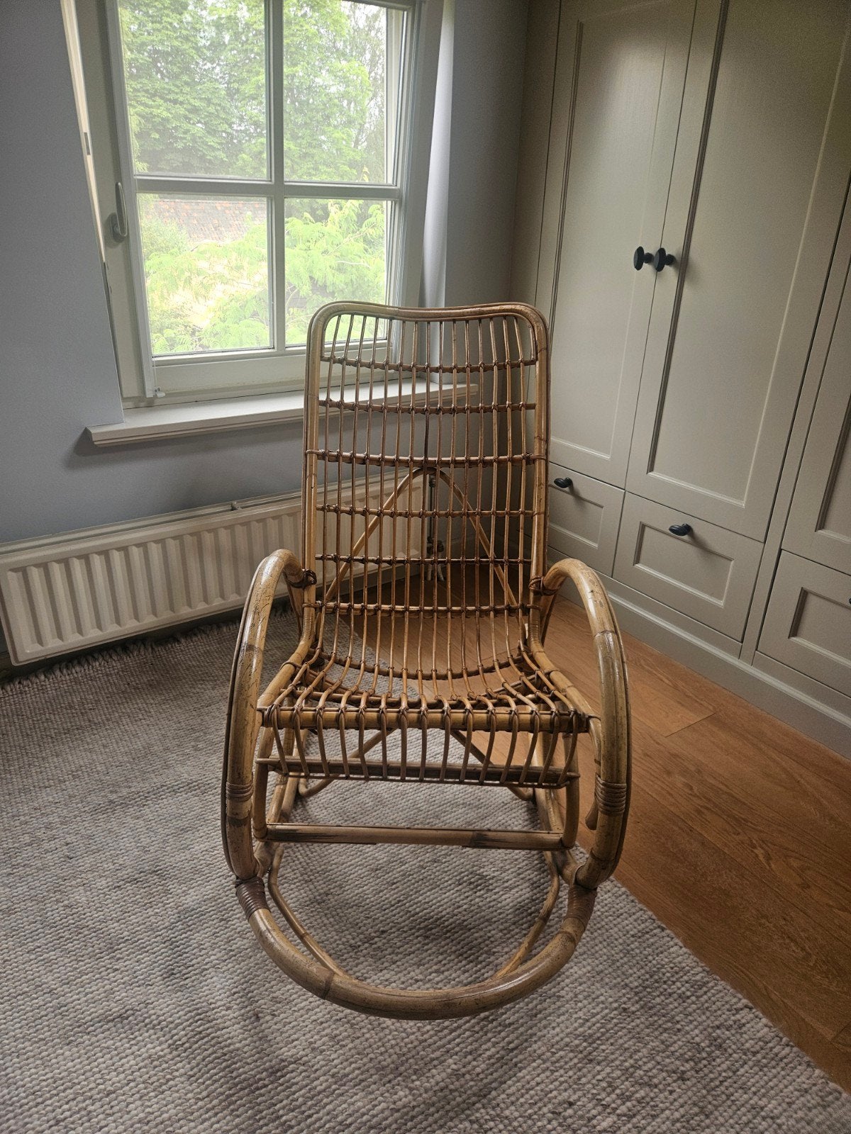 Vintage, rotan schommelstoel te koop, Ophalen, Gebruikt, Bruin, Eén
