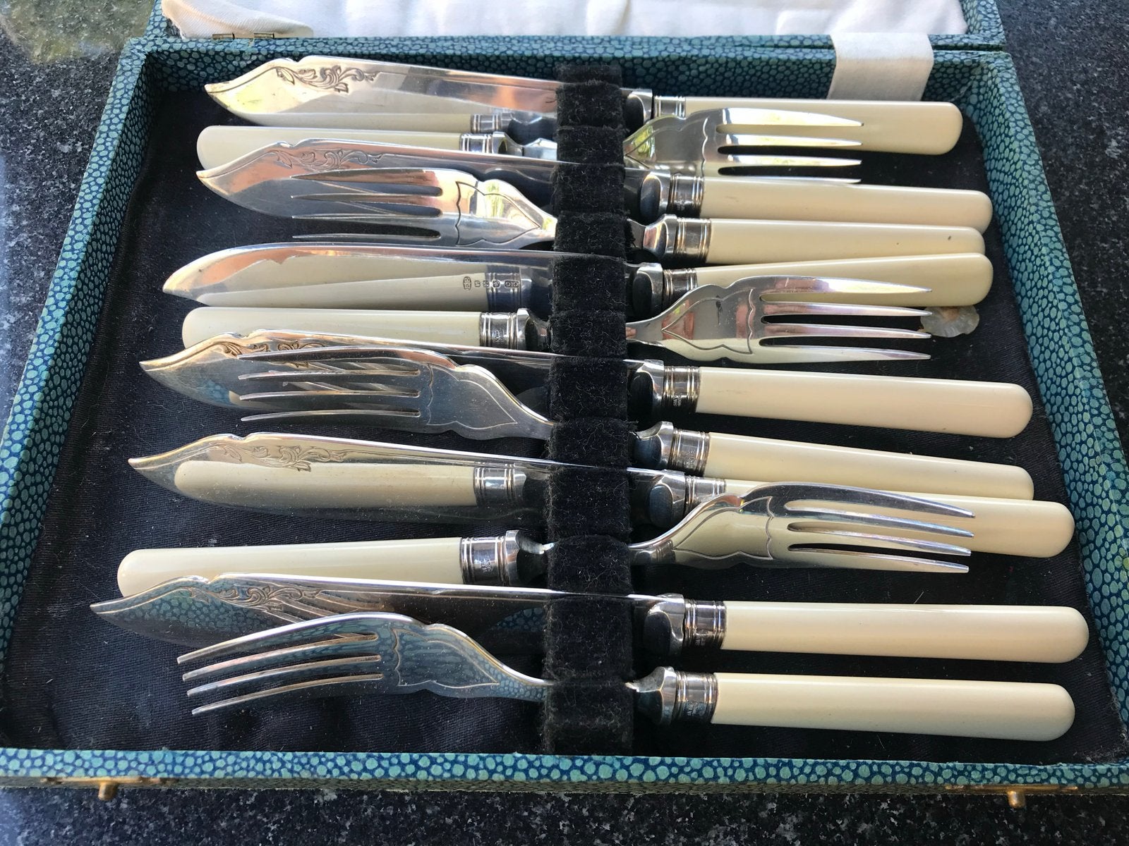 Sterling zilveren visbestek set voor 6 personen, Antiek en Kunst, Ophalen of Verzenden