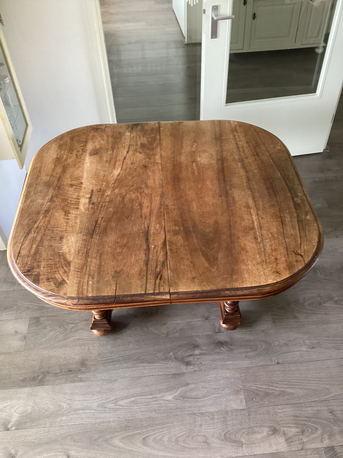 Mooi antieke rechthoekig eiken eettafel, Ophalen, Gebruikt, 100 tot 150 cm, Eikenhout