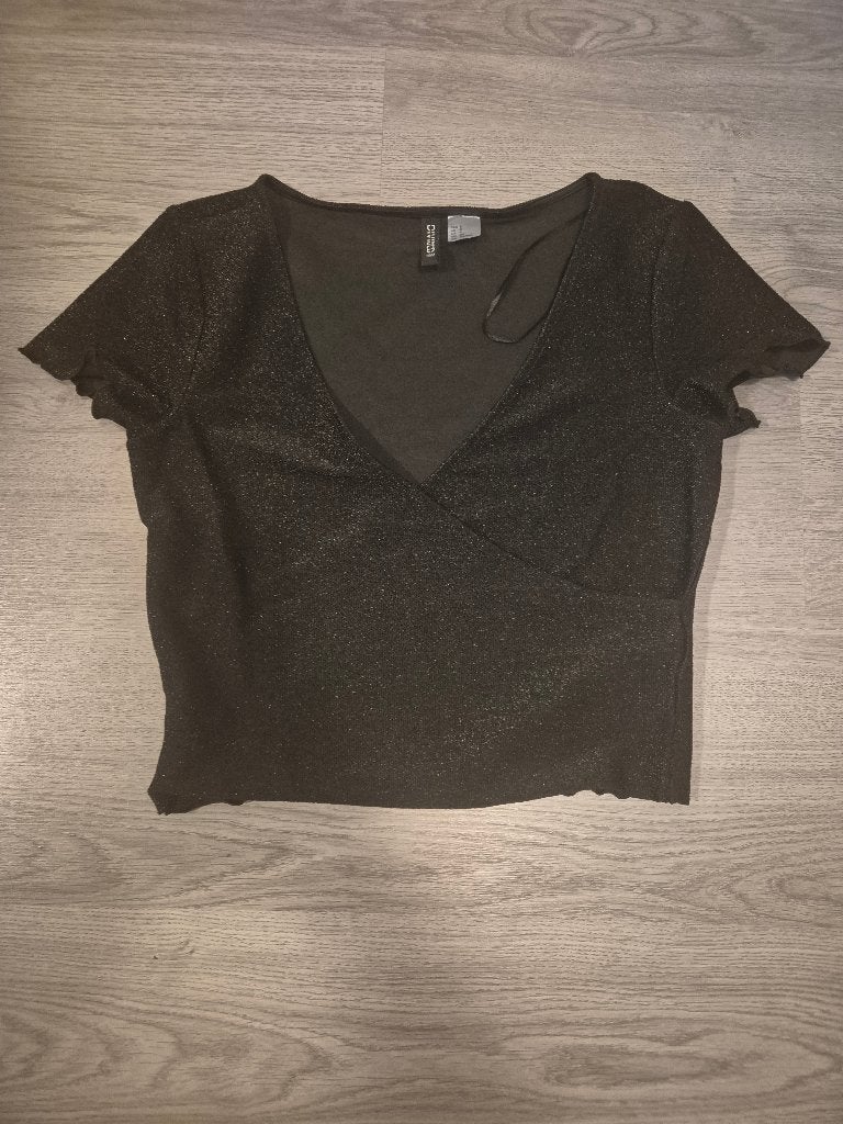 Top korte mouw, Zwart, H&M Divided, Ophalen of Verzenden, Zo goed als nieuw