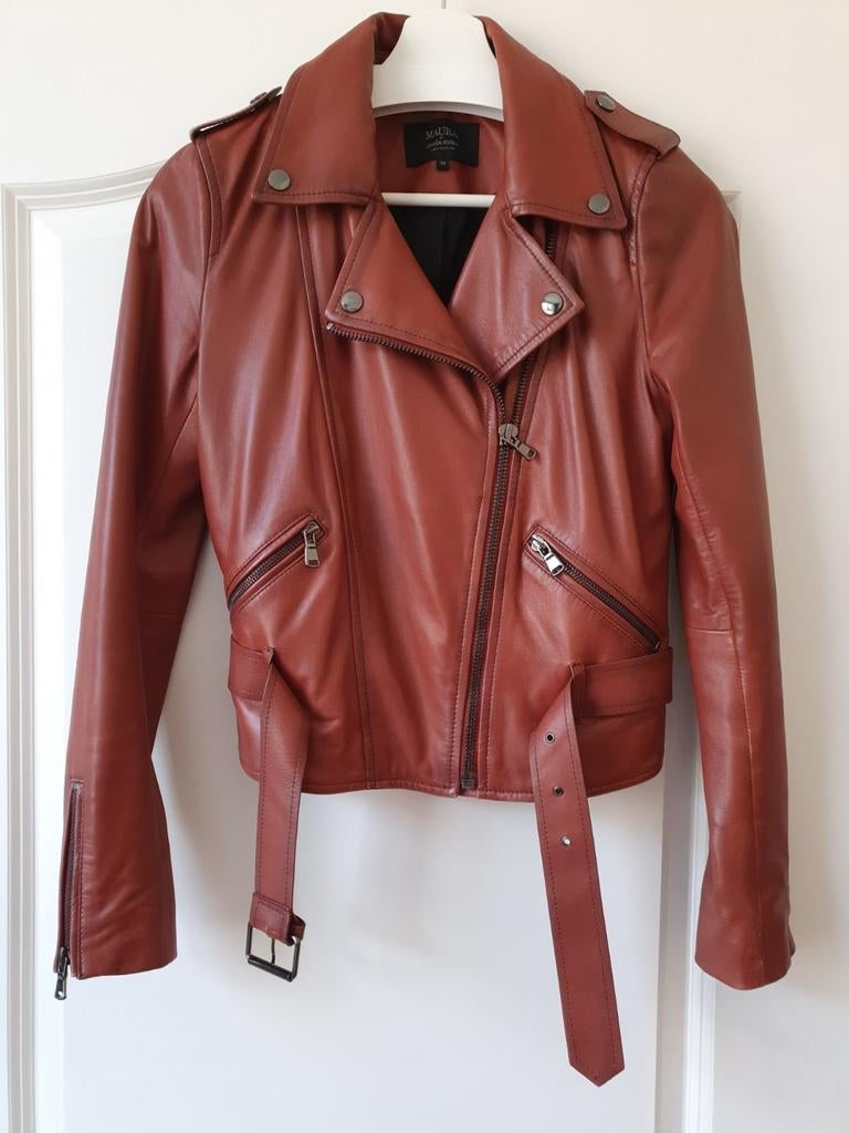 Claudia Sträter biker leren jas cognac/bruin 36/S, Bruin, Ophalen of Verzenden, Zo goed als nieuw, Claudia Sträter