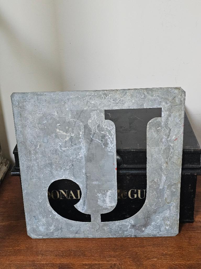 Groot oud zinken lettersjabloon alfabet LETTER 'J' 26X26cm, Ophalen of Verzenden