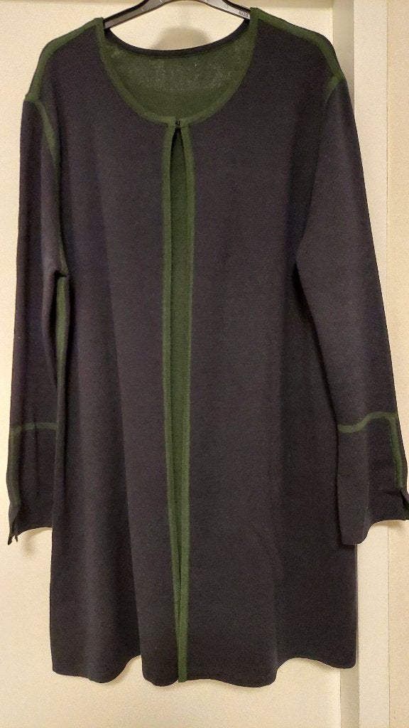 Te koop: Bloomings lang blauw vest met groene bies, Blauw, Maat 46/48 (XL) of groter, Ophalen of Verzenden, Bloomings