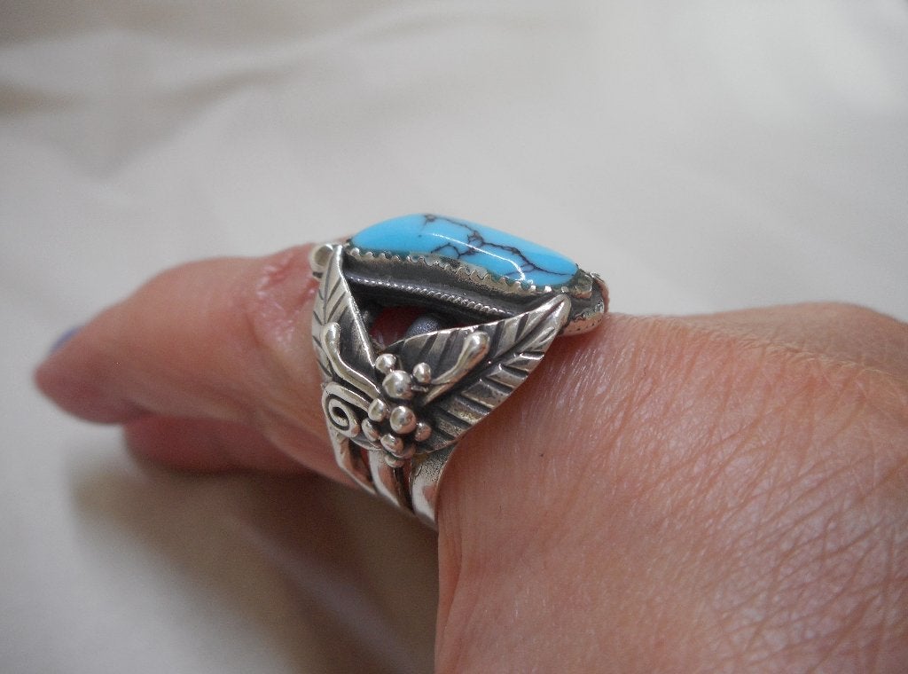 Zilveren Navajo ring met turquoise nr.1488, Verzenden, Zo goed als nieuw, 17 tot 18, Dame
