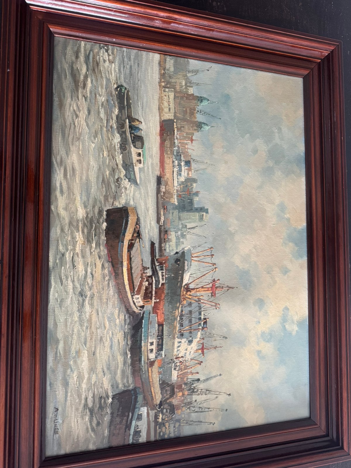 Prachtig  Schilderij Anton van Unen Havengezicht Rotterdam, Maritiem / water, Doek, Oud hollands, Ophalen of Verzenden