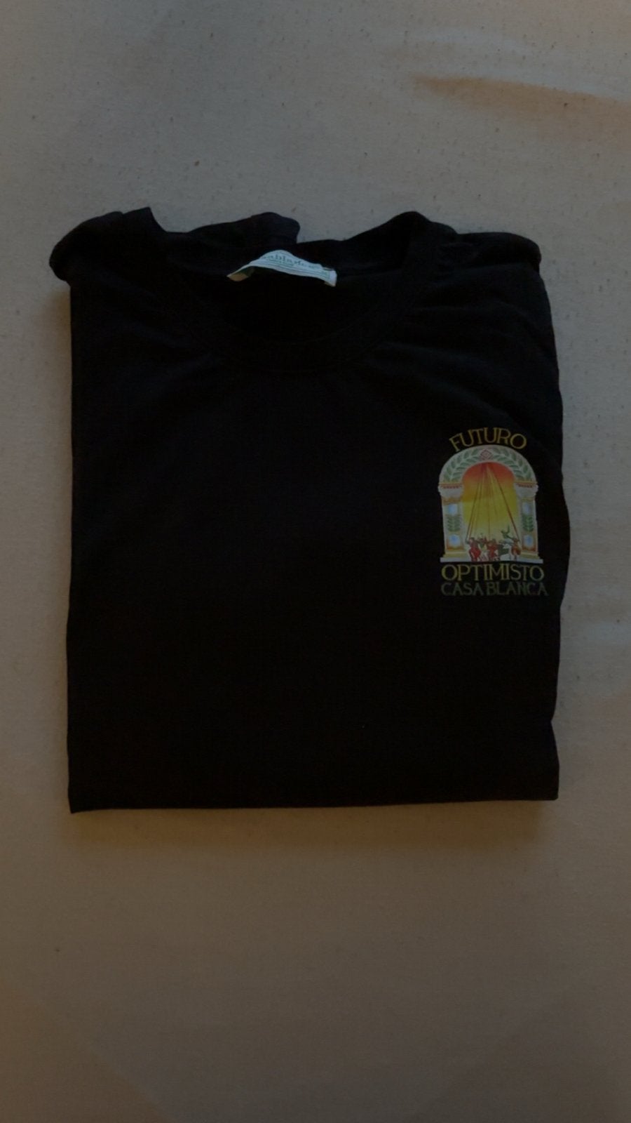 Zwart T-shirt met 'Futuro Optimisto Casablanca maat M' print, Ophalen of Verzenden, Zo goed als nieuw, Maat 48/50 (M), Zwart