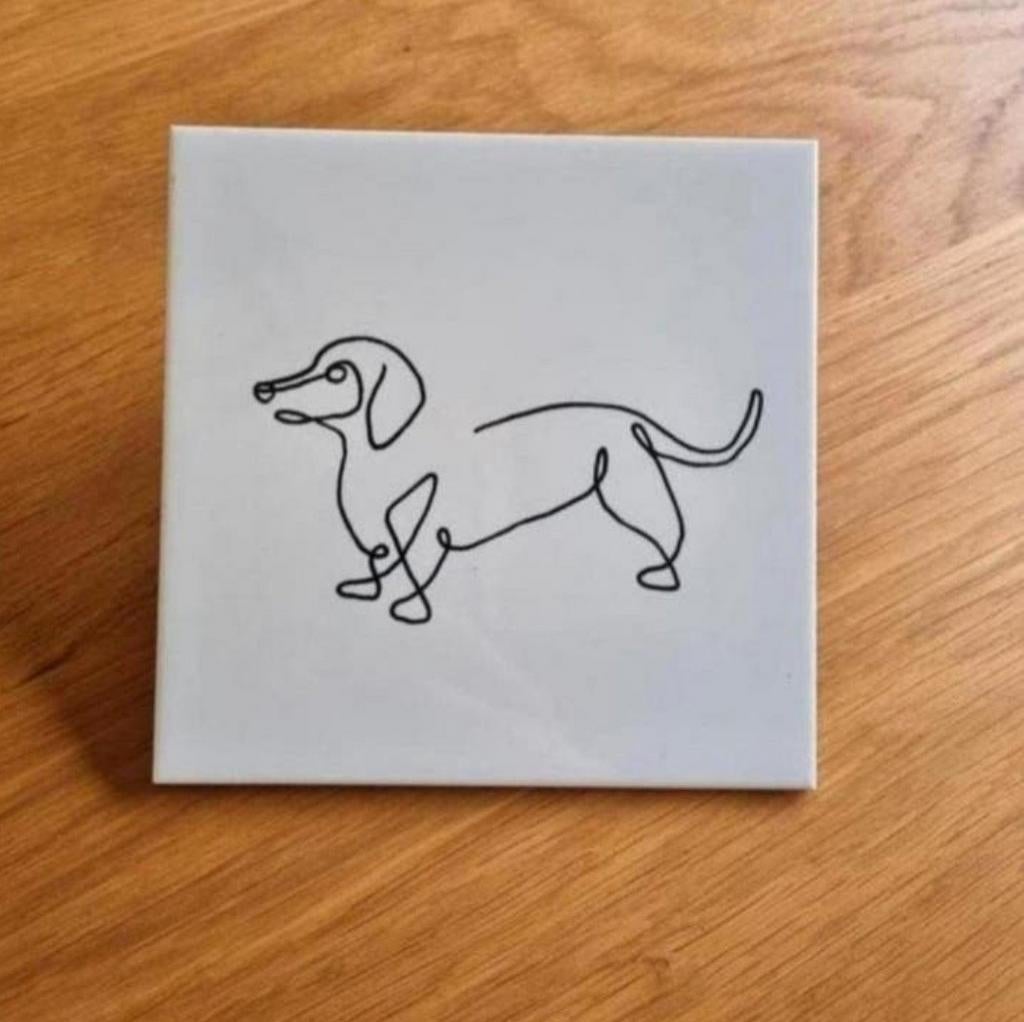 Tegeltje teckel hond dog lijntekening lijn tekening, Ophalen of Verzenden
