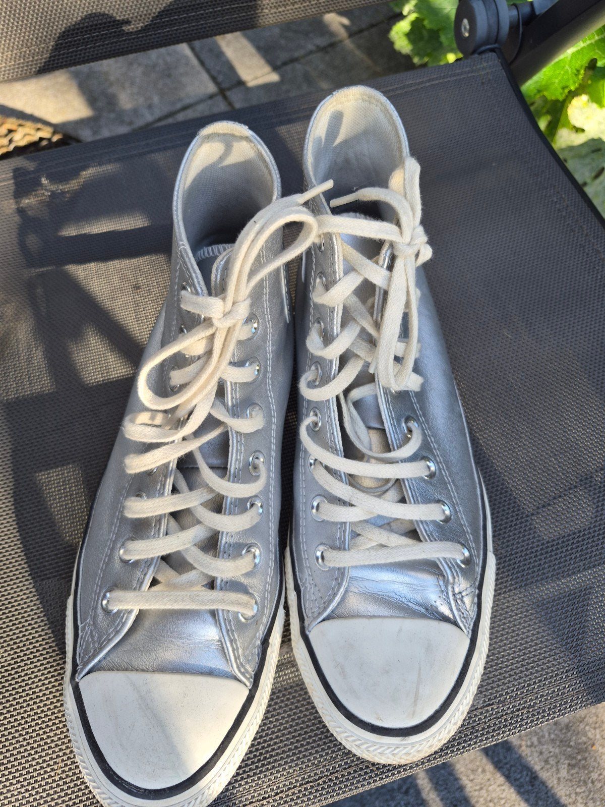 Zilveren Converse All Star Leer - Maat 41, Kleding | Dames, Schoenen, Overige kleuren, Ophalen of Verzenden, Converse All Stars