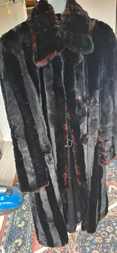 Vintage "Rêve" Bontjas - Zwart met Rode Details, Kleding | Dames, Maat 38/40 (M), Zwart, Rêve, Ophalen of Verzenden