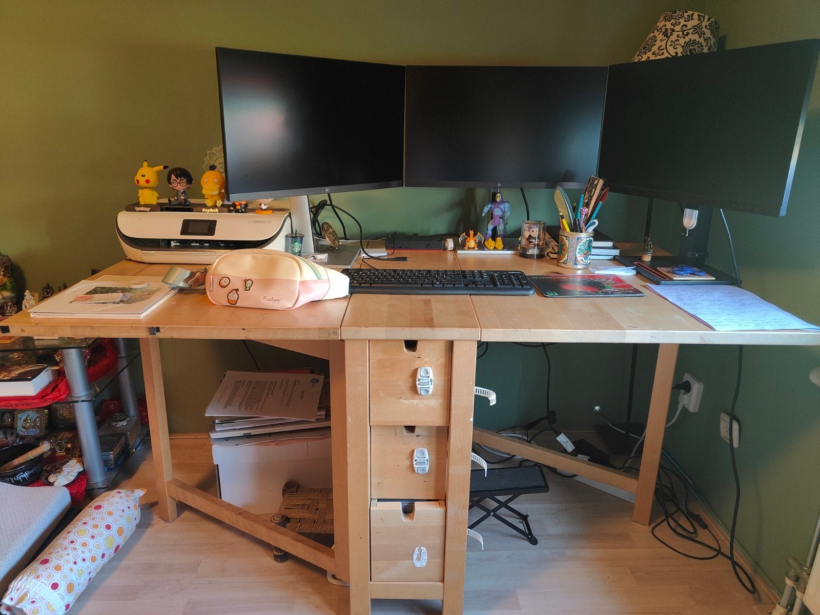 IKEA Norden uitschuifbaar bureau met lades, Huis en Inrichting, Ophalen, Gebruikt, Scandinavisch, Hout