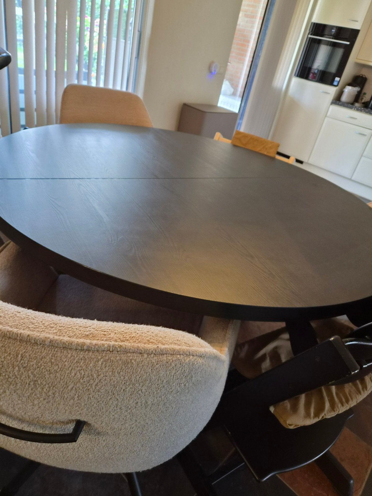 Trendhopper Isla uitschuiftafel rond Ø140+40 cm, zwart, Huis en Inrichting, Overige houtsoorten, 100 tot 150 cm, Modern, Industrieel