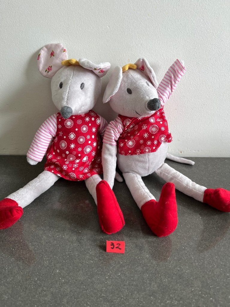 2 Schattige muisjes (32 cm), Overige typen, Grijs, Ophalen of Verzenden, Zo goed als nieuw