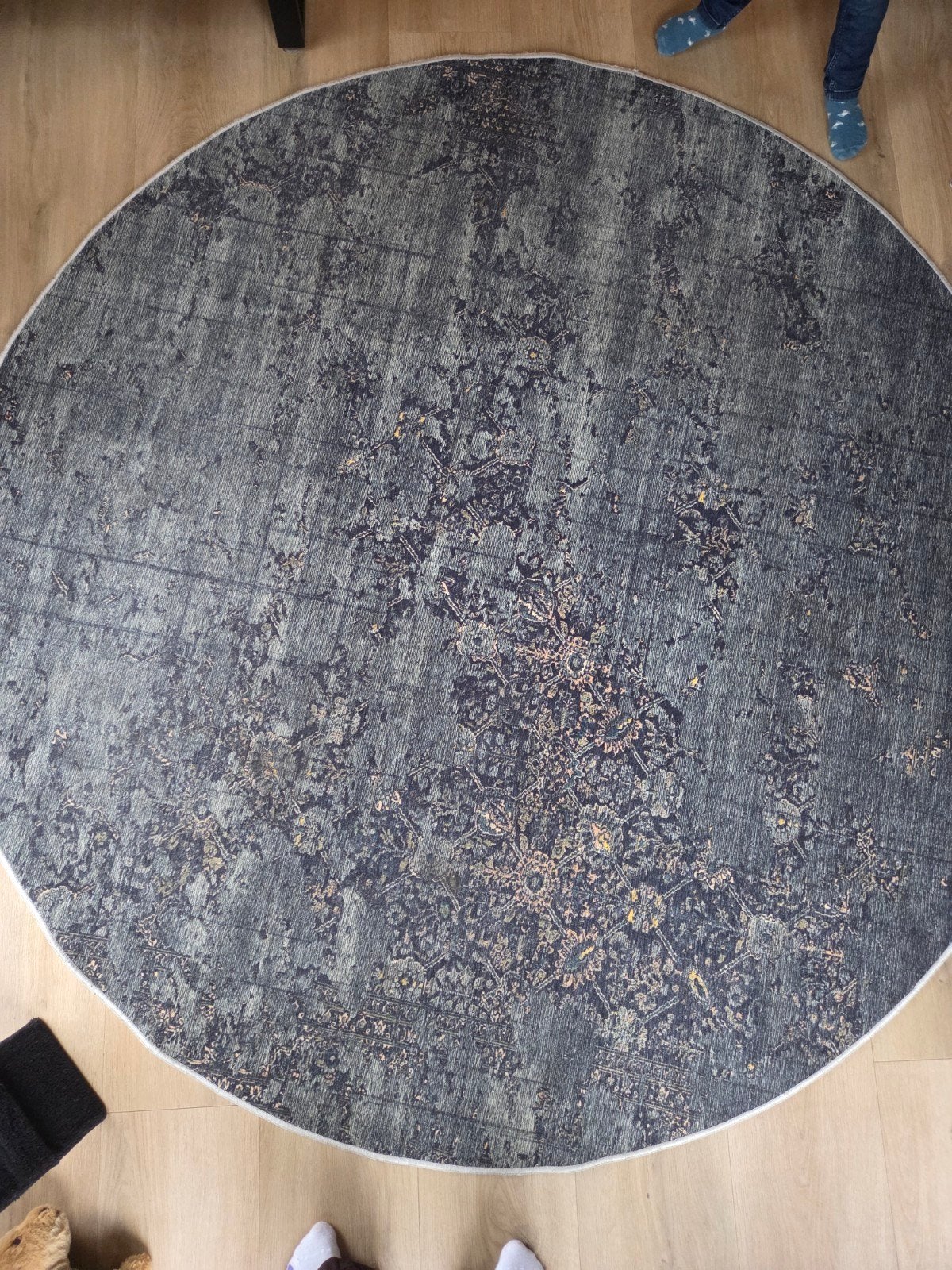 Rond vloerkleed met vintage patroon - Grijs/Blauw, 150 tot 200 cm, Rond, Vintage, Klassiek, Zo goed als nieuw