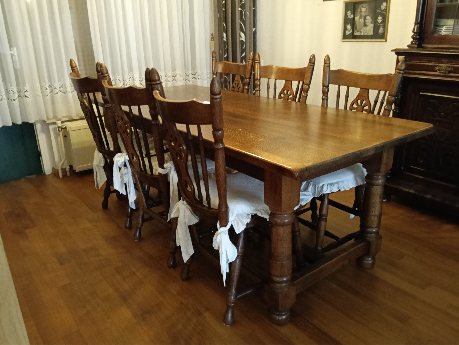 Houten eettafel met 6 stoelen, Huis en Inrichting, Ophalen, Gebruikt, 100 tot 150 cm, Minder dan 100 cm