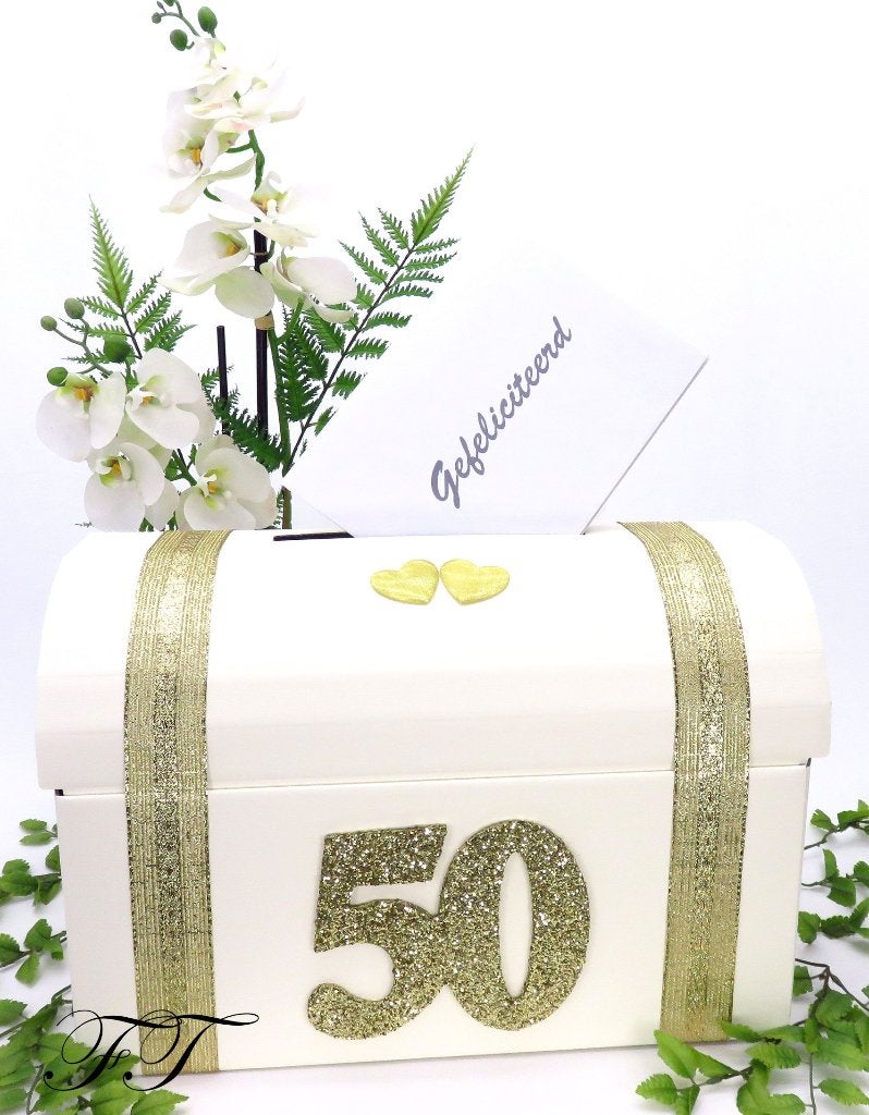 Zeer mooie 50ste gouden jubileum enveloppendoos., Hobby en Vrije tijd, Feestartikelen, Ophalen of Verzenden, Nieuw, Feestartikel