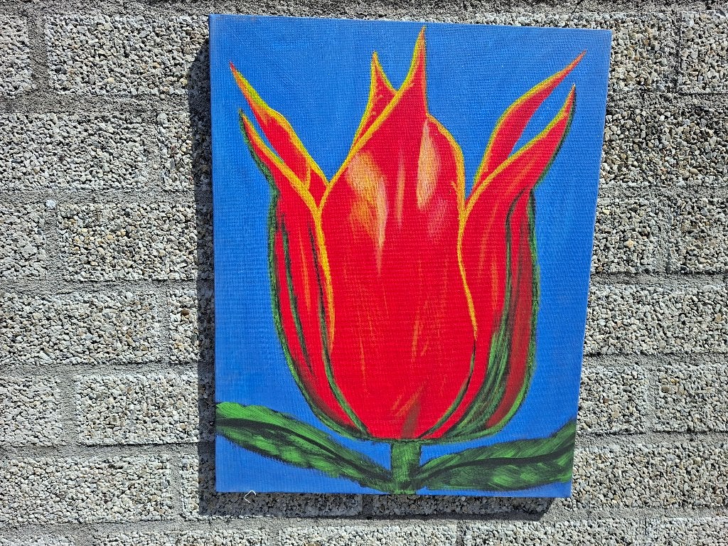 hand geschilderde tulp aart van den kamp harderwijk, Ophalen of Verzenden, Gebruikt, Minder dan 50 cm, Schilderij