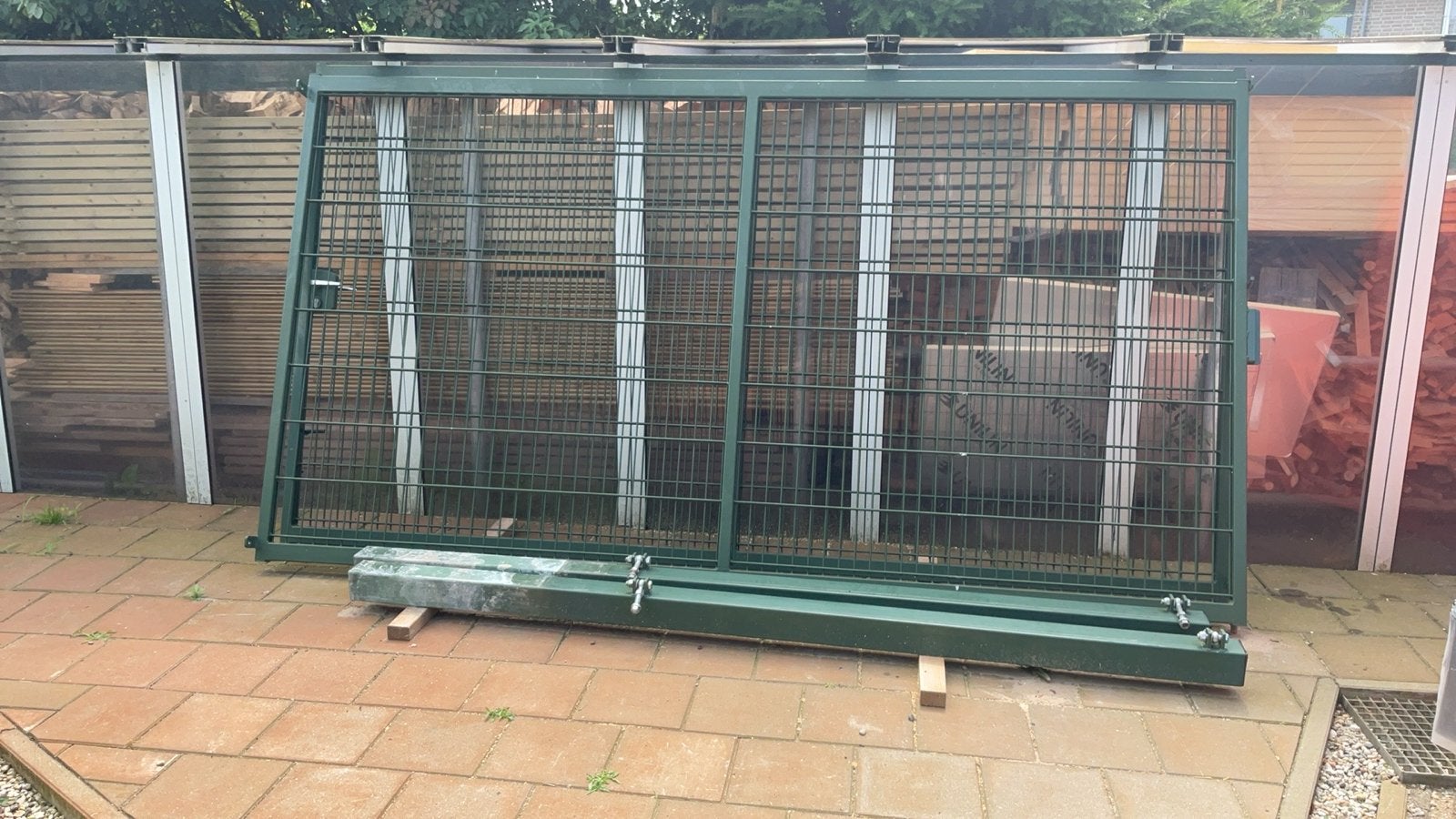 Groen Dubbelstaafmat Hekwerk poort, Ophalen, Met poort, Gebruikt, Dubbelstaafmat hekwerk