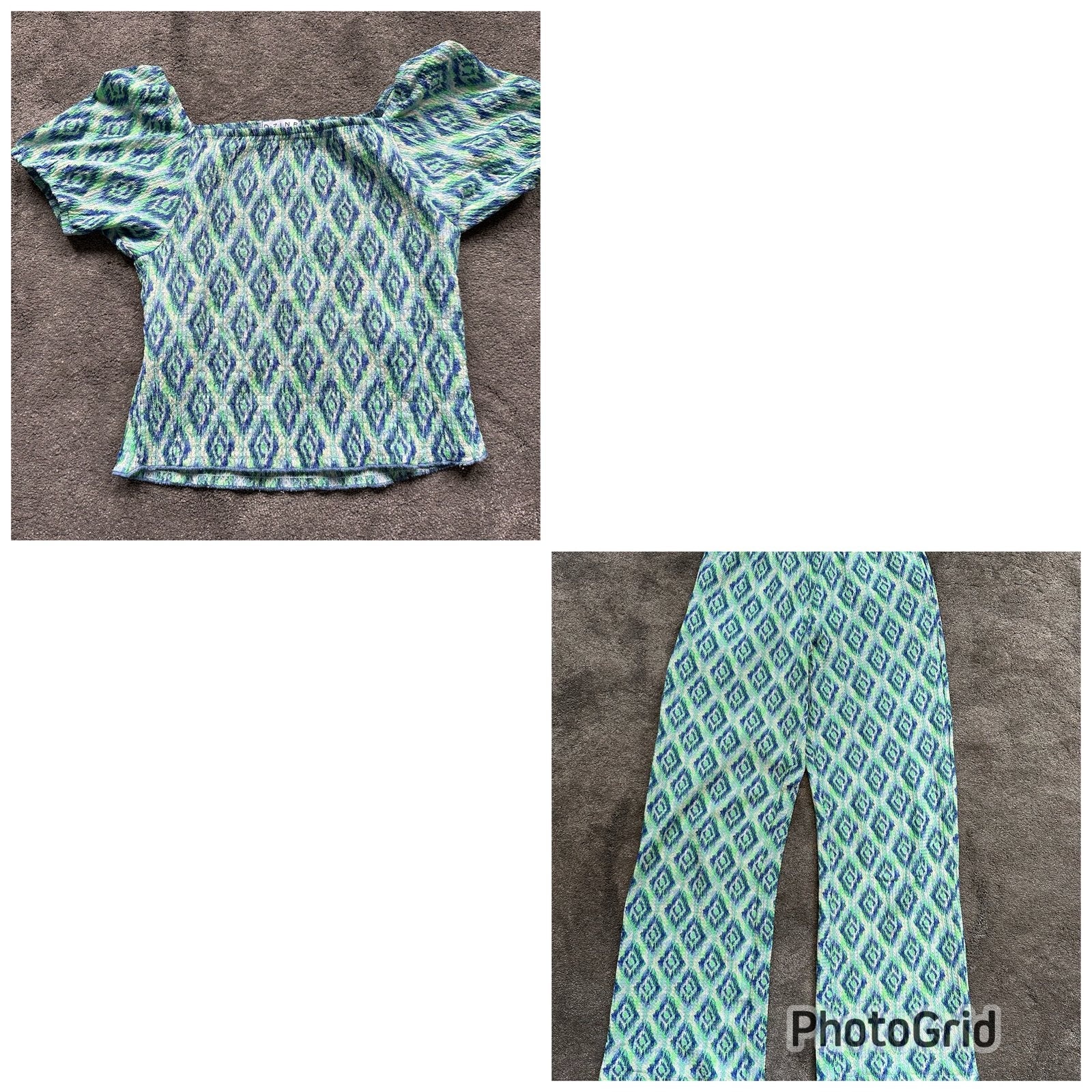 Set broek en top meisje blauw met groen mt 152/158 GRATIS, Ophalen of Verzenden, Zo goed als nieuw, Meisje, Setje