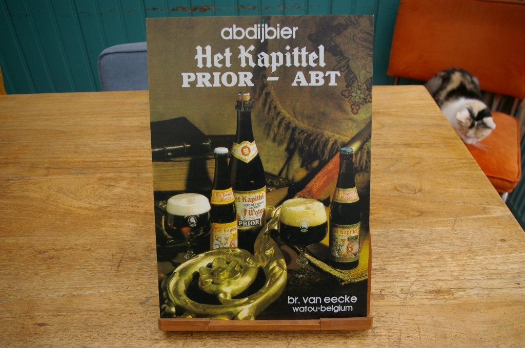 Oud Belgisch bier reclamebord Het Kapittel, Verzamelen, Biermerken, Ophalen of Verzenden, Zo goed als nieuw, Reclamebord, Plaat of Schild