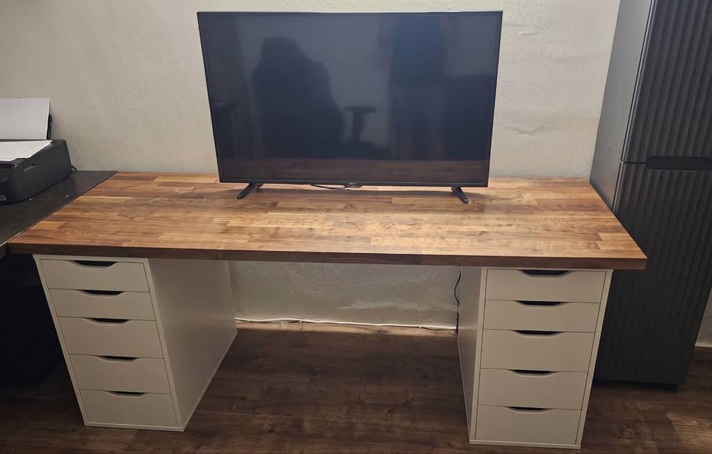 IKEA KARLBY Walnoot Werkblad/Bureau (186x3.8 cm), Ophalen, Gebruikt, Hout, Bruin