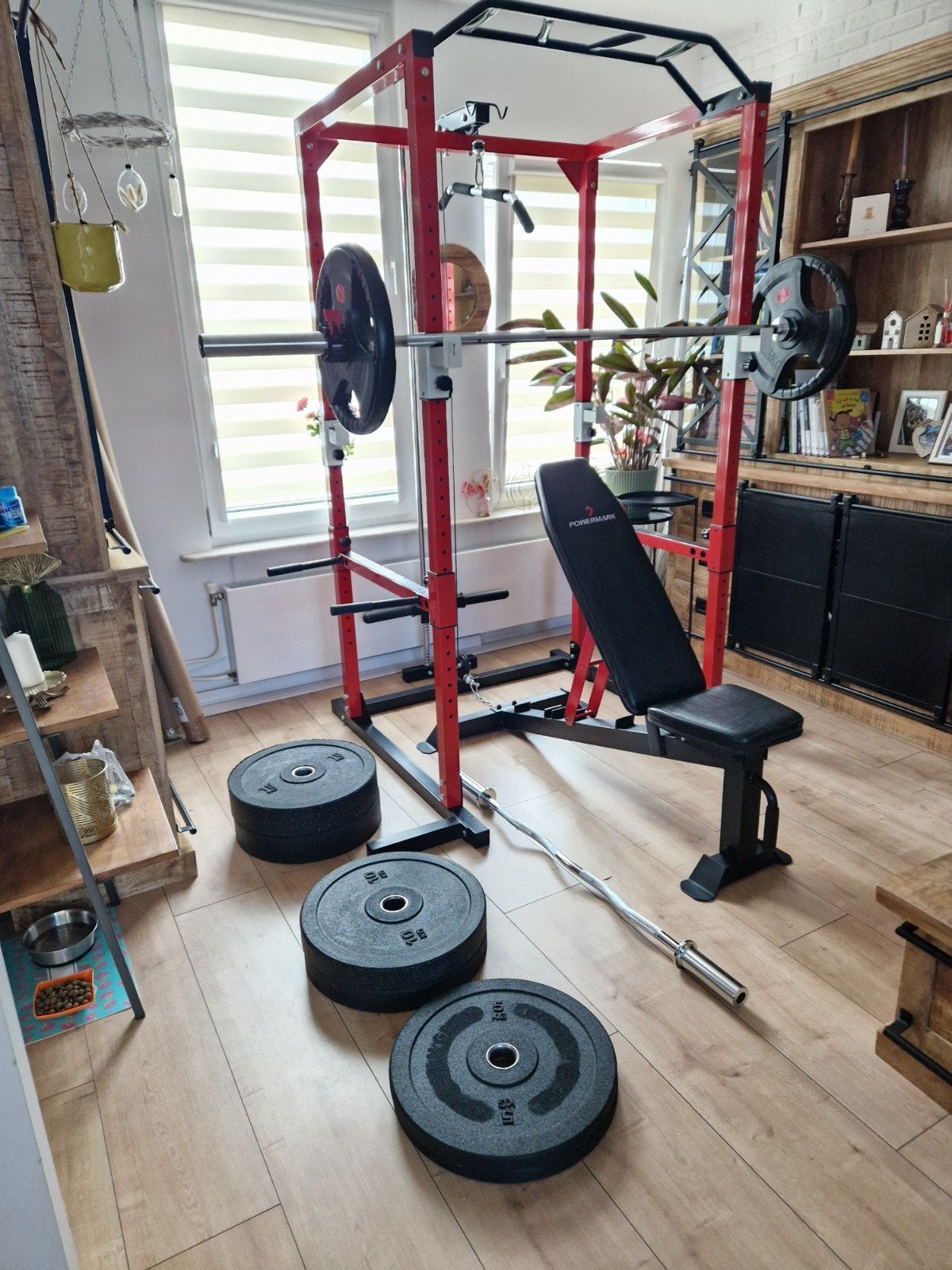 power rack met bankje olympische stangen en 110kg gewichten, Ophalen, Zo goed als nieuw, Overige typen