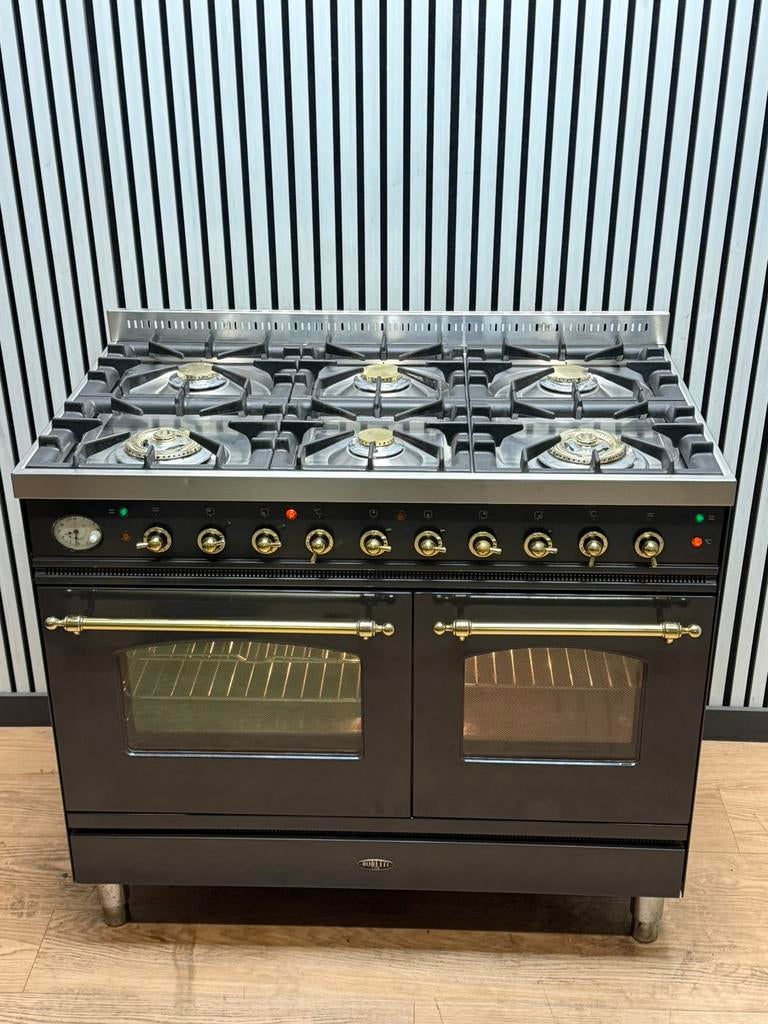 Luxe Boretti Fornuis antraciet/messing met 6 zones 100 cm, Fornello Esperta, Ophalen of Verzenden, Zo goed als nieuw, Energieklasse A of zuiniger