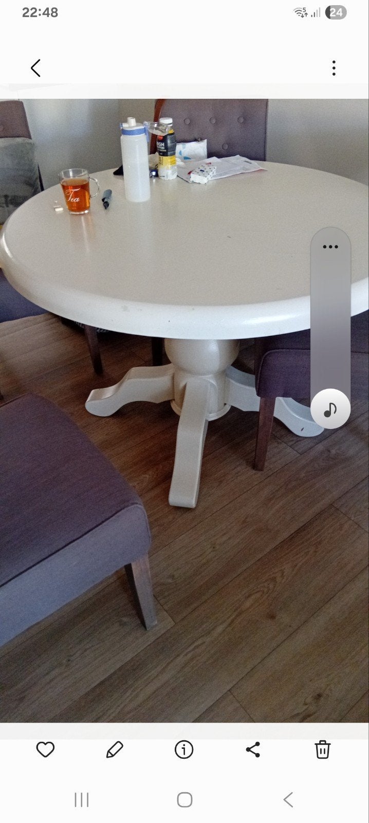 Ronde Eiken Eettafel - Gebroken Wit (110 cm), Huis en Inrichting, Ophalen, Gebruikt, 100 tot 150 cm, 100 tot 150 cm