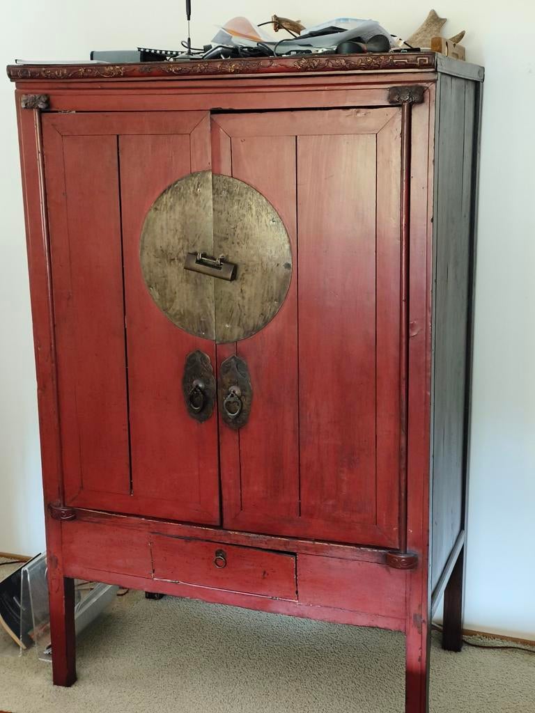 Antieke Chinese bruidskast/tv-meubel, rood, Ophalen