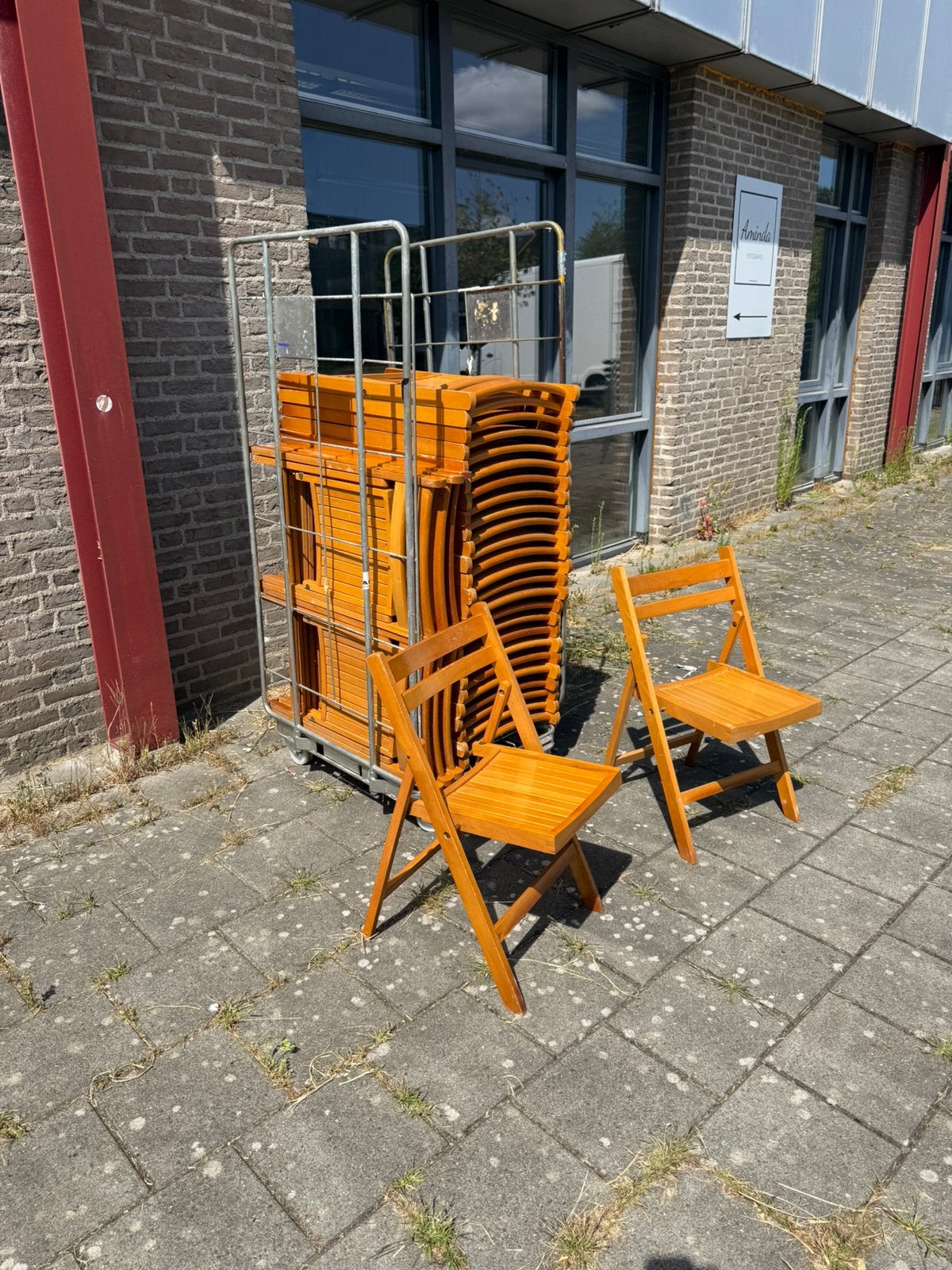Partij van 23 vintage hardhouten klapstoelen, CTC ‘70, CTC, Ophalen of Verzenden, Zo goed als nieuw, Vijf, Zes of meer stoelen