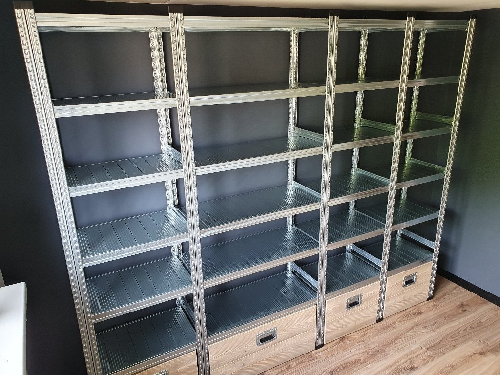 Unieke industriele kledingkast van staal met steigerhout, Huis en Inrichting, Ophalen, 200 cm of meer, Nieuw, 50 tot 100 cm