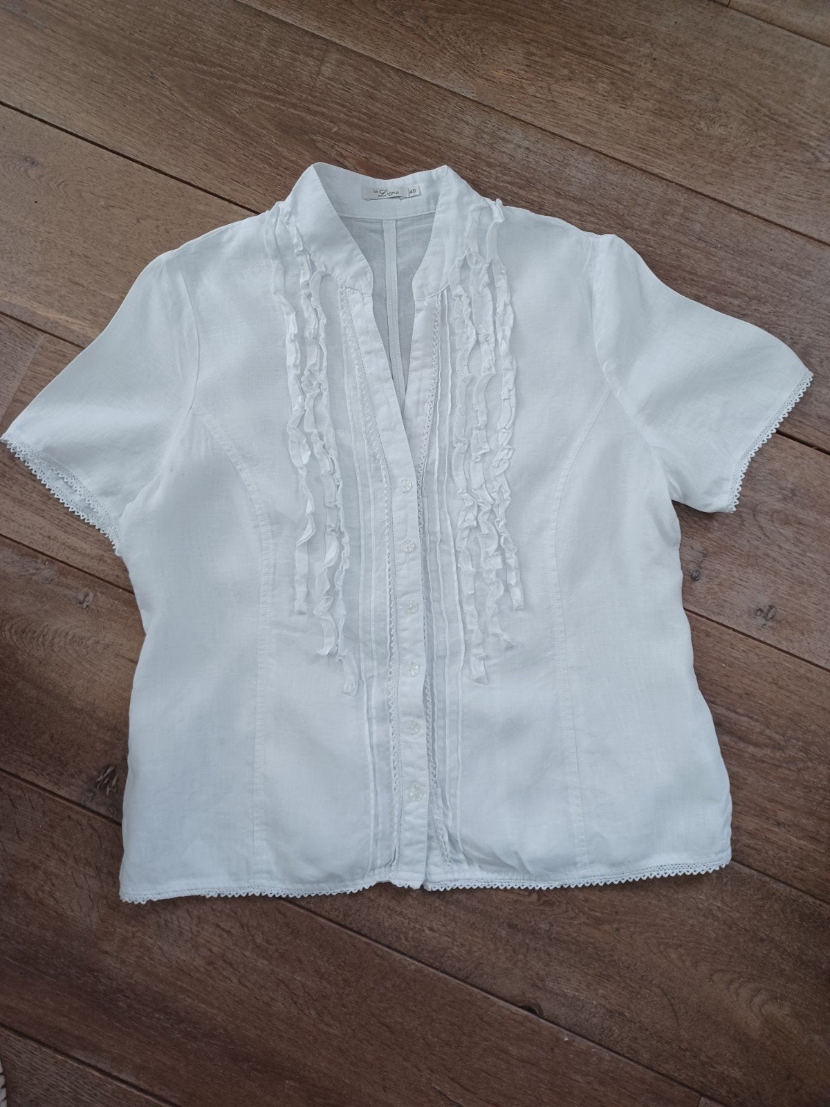Witte linnen blouse La Ligna maat 40, Ophalen of Verzenden, Zo goed als nieuw, Maat 38/40 (M), Wit