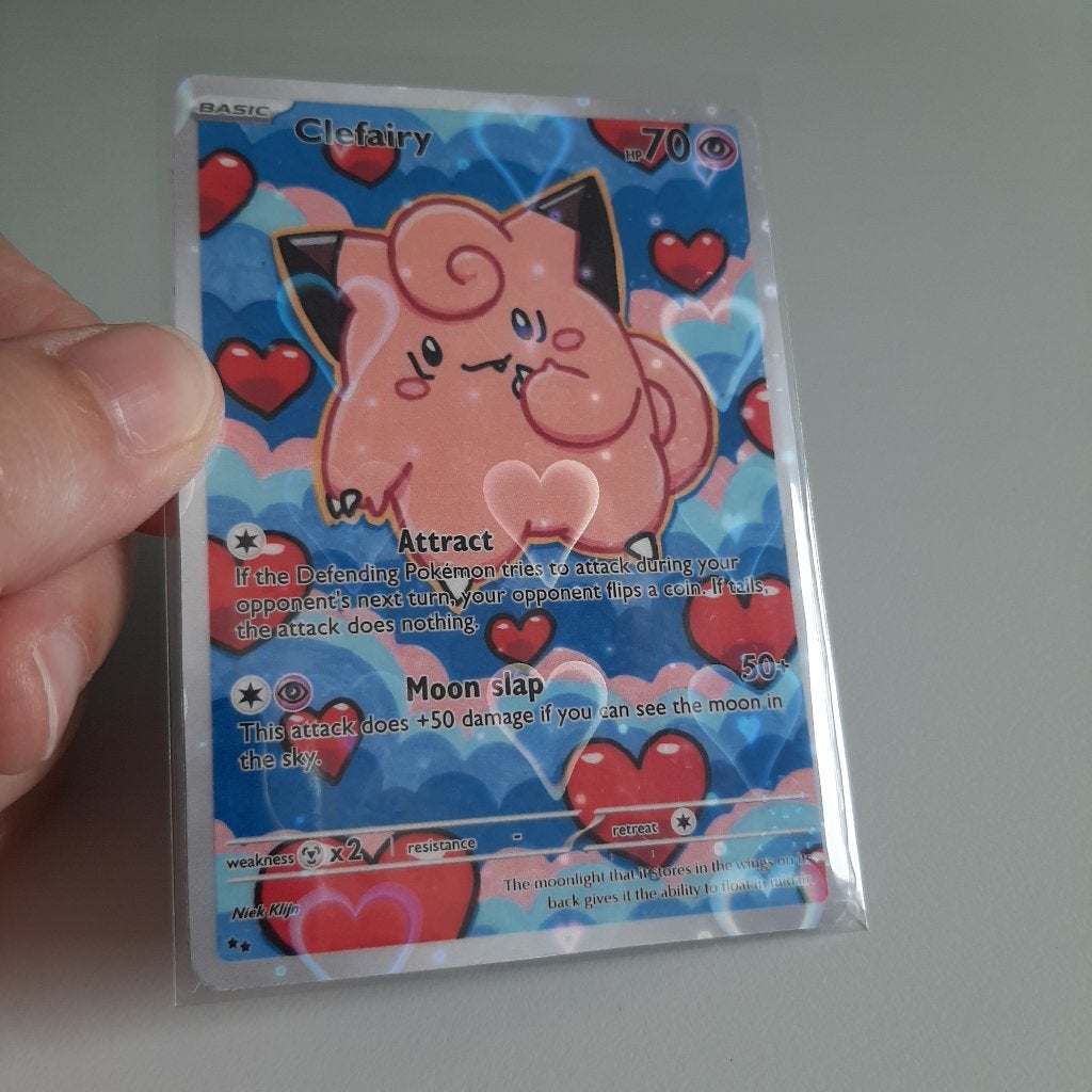 Zelfgemaakte pokemon Kaart clefairy, Ophalen of Verzenden, Zo goed als nieuw, Losse kaart, Foil