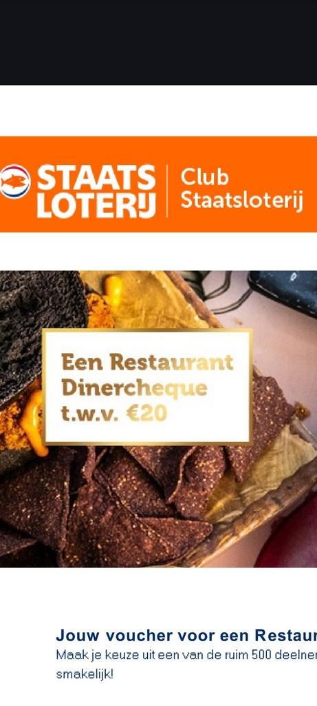 Vouchercode Restaurant Dinner cheque, Eén persoon, Kortingskaart