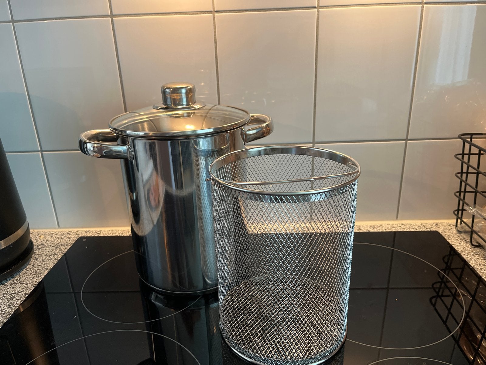Aspergepan met vergietinzet, Ophalen of Verzenden, Gebruikt