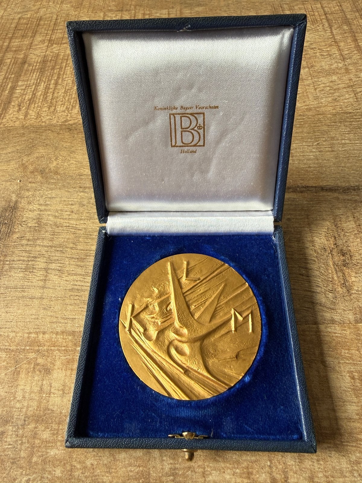 Prachtige Bronzen KLM Jubileumpenning in originele doos., Ophalen of Verzenden, Zo goed als nieuw, Overige typen