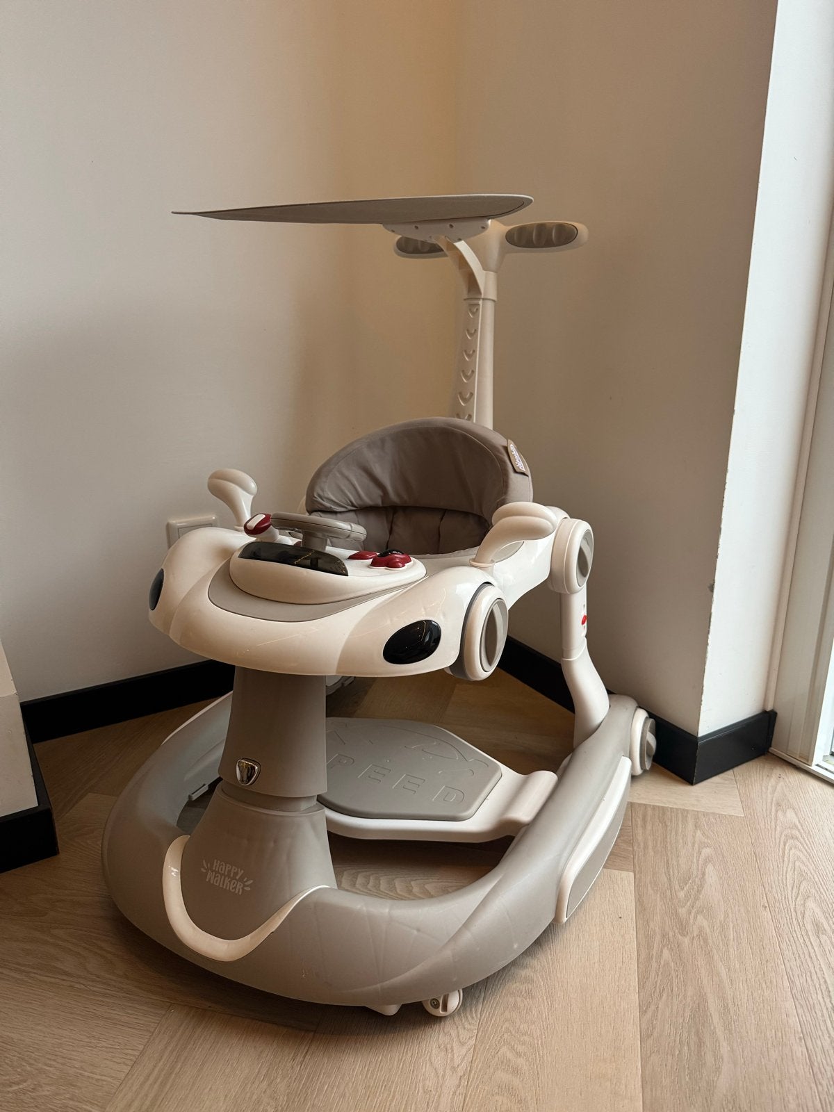 Loopstoel 3-in-1 met zonnescherm - Beige/Wit, Ophalen, Zo goed als nieuw