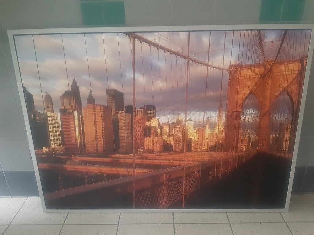 Brooklyn Bridge 3d schilderij New York NYC RVS lijst 35,-, Huis en Inrichting, Woonaccessoires | Schilderijen, Tekeningen en Foto's