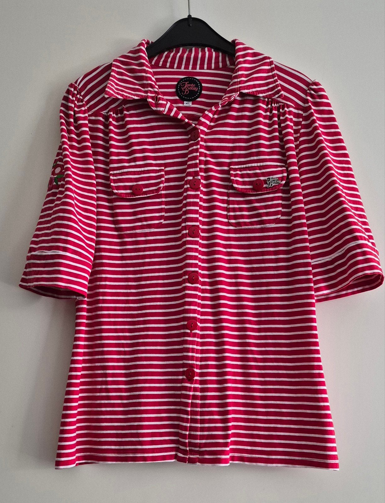 Tante Betsy rood/wit streep stretch top, Kleding | Dames, Tante Betsy, Verzenden, Zo goed als nieuw, Maat 42/44 (L)
