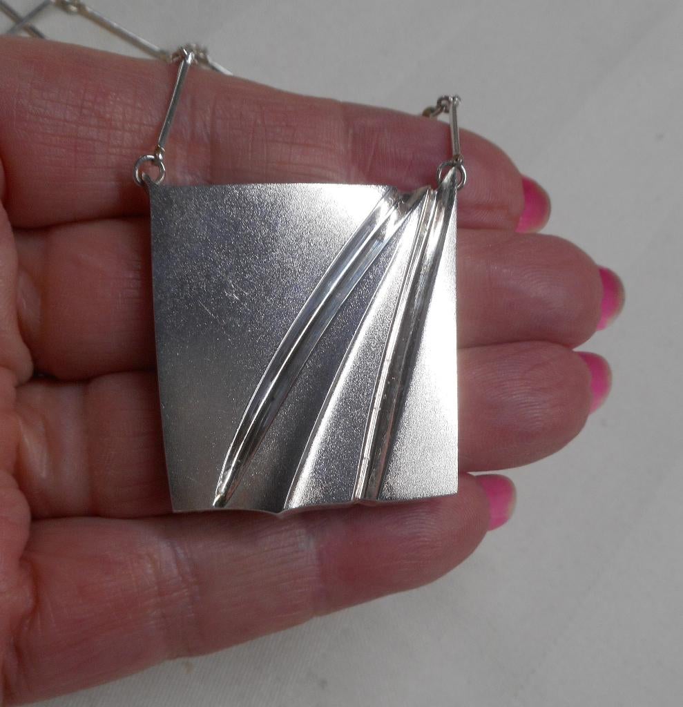 Matti Hyvarinen zilveren modernistische collier nr.188, Sieraden, Tassen en Uiterlijk, Antieke sieraden, Verzenden, Zilver, Ketting