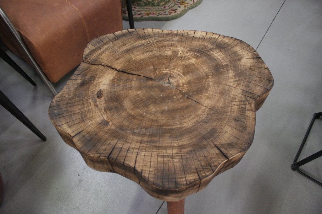 Robuuste houten bijzettafel wijntafel boomstam, Rond, Nieuw, 55 tot 75 cm, Hout