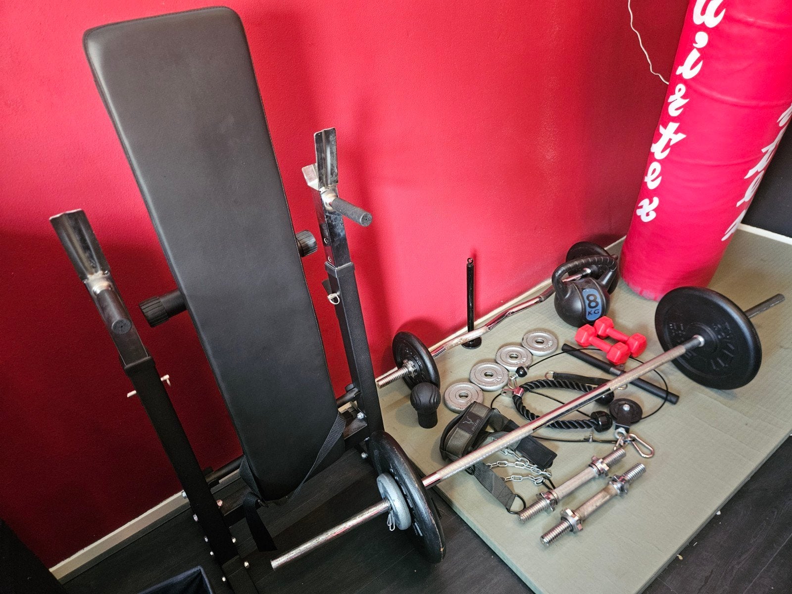 Complete home gym set (zie beschrijving), Sport en Fitness, Fitnessmaterialen, Ophalen, Gebruikt