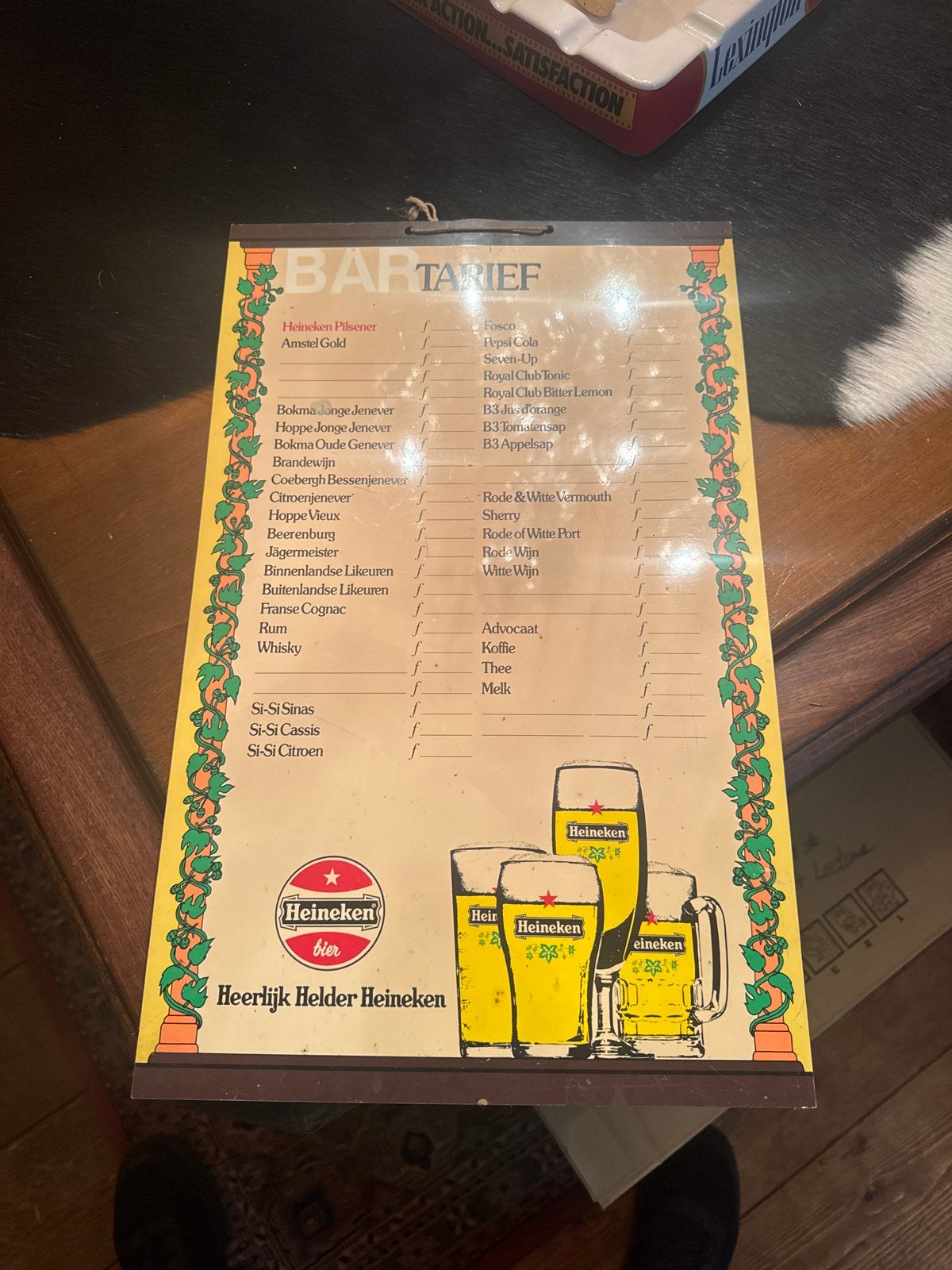 Heineken Bar Tarief Prijzenlijst Kunststof Reclamebord, Ophalen, Gebruikt, Reclamebord