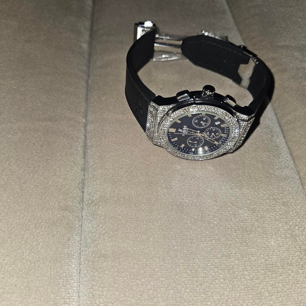 Hublot Big Bang Geneve Chronograaf Horloge met Diamanten, Overige merken, Staal, Polshorloge, Overige materialen