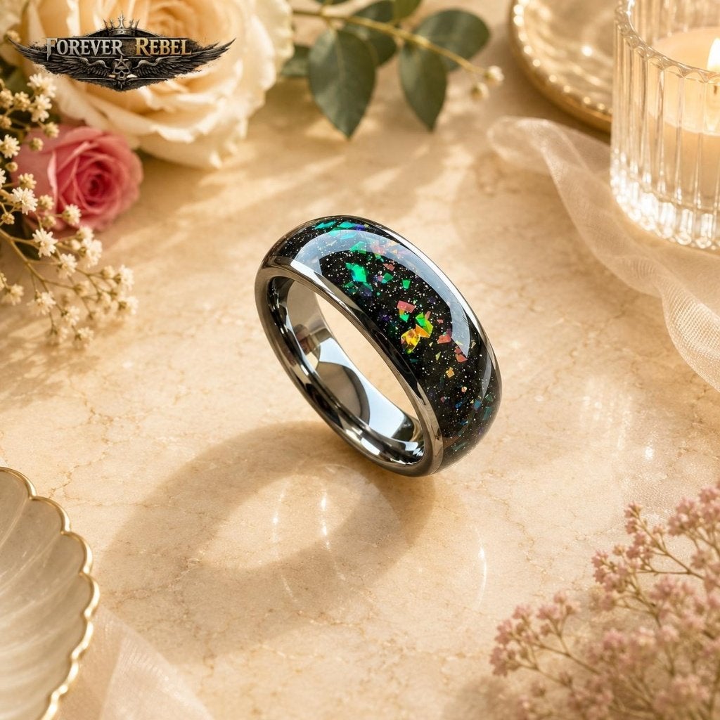 Trouwring Wolfraam Caelum Darkfire Zilver/Opaal Divers Maten, Overige kleuren, Verzenden, 19 tot 20, Dame of Heer