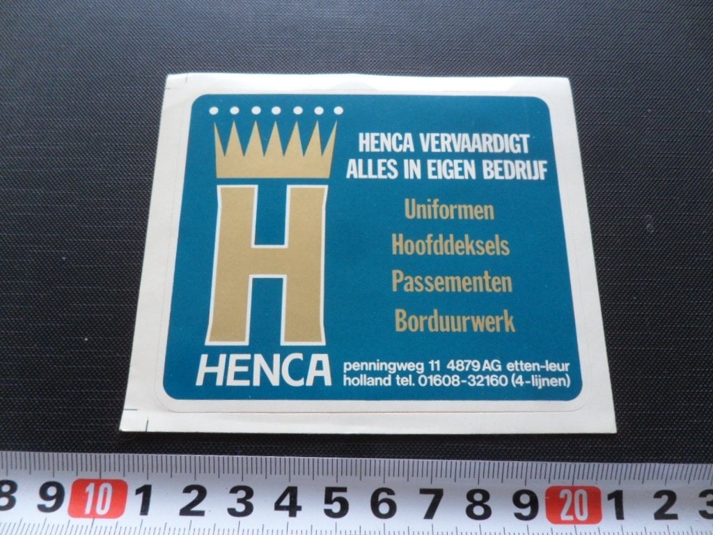 sticker etten-leur HENCA uniformen hoofddeksels passementen, Ophalen of Verzenden, Zo goed als nieuw