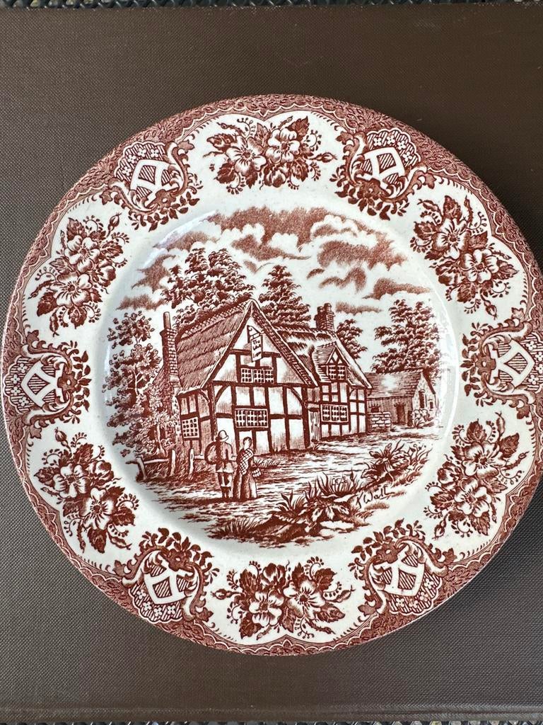 Antiek Ironstone bord met landelijk tafereel, Antiek en Kunst, Antiek | Servies los, Ophalen of Verzenden